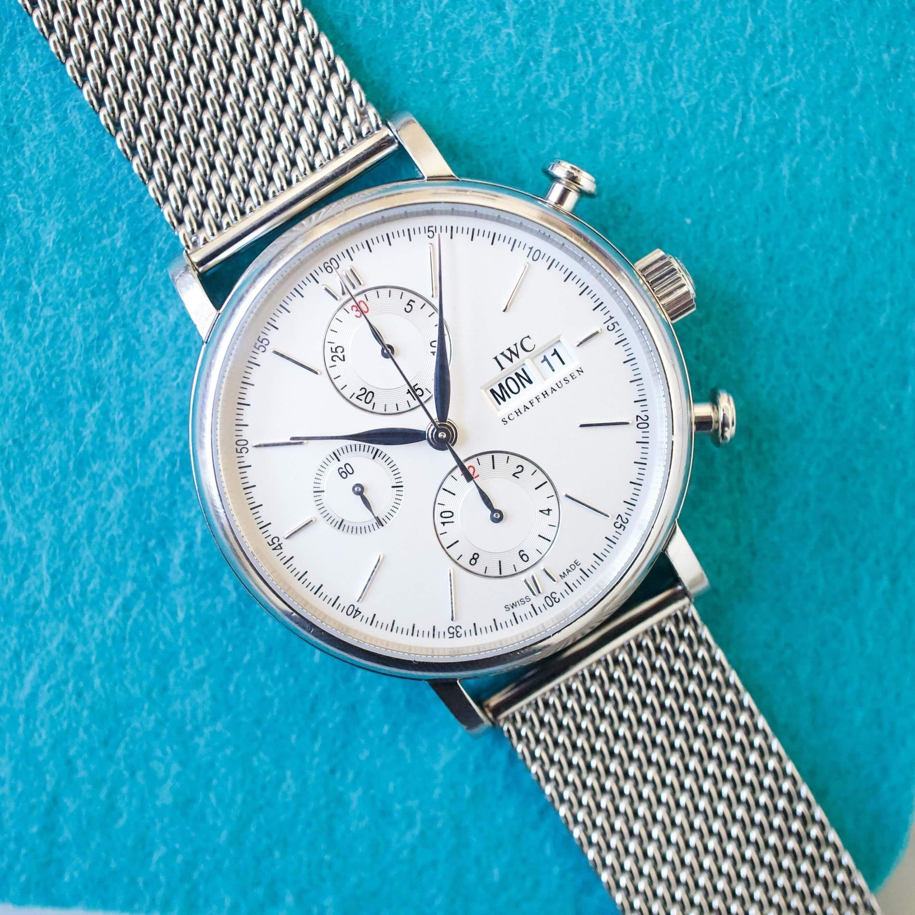 IWC Portofino Chronograph IW391027 42MM Day Date Chronograph Silver Steel Box Automatic Comes w/Service Papers - WearingTime Luxury Watches