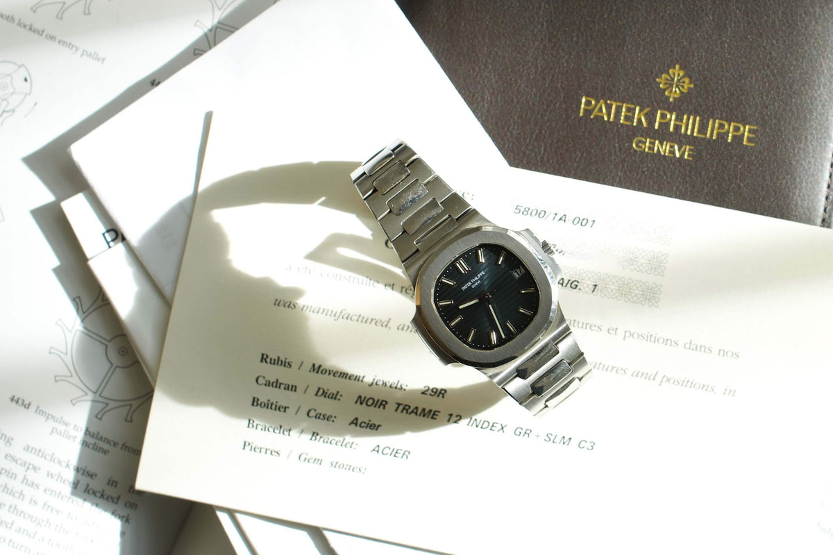 SOLD OUT: Patek Philippe Nautilus Blue Stainless Steel Bracelet 38mm 5800/1A-001 Full Set - WearingTime Luxury Watches