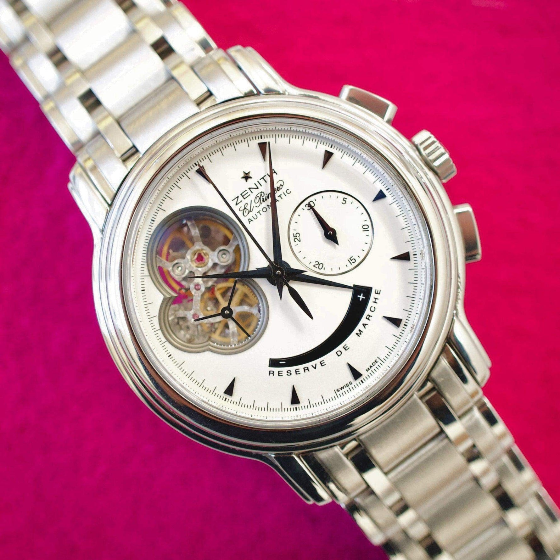 SOLD OUT: Zenith Chronomaster El Primero 03.0240.4021 40MM Open Chronograph White Steel Box and Papers 2003 - WearingTime Luxury Watches