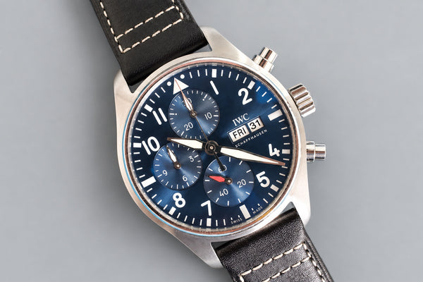 SOLDOUT: IWC Pilot IW388101 Chronograph Automatic Blue Dial Near Mint Factory Warranty Box Papers 2022