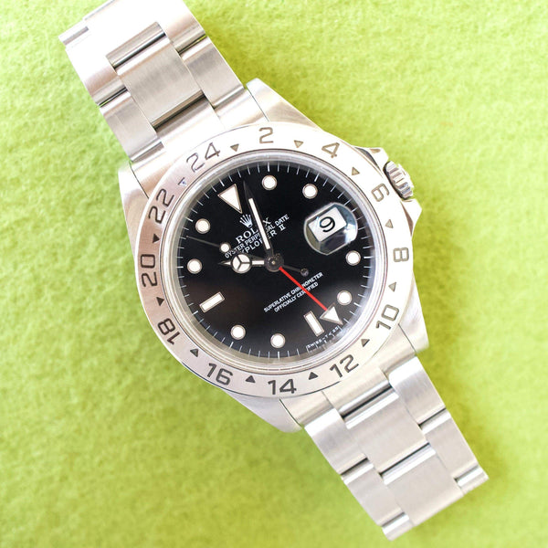 SOLDOUT: Rolex Explorer ii 16570 GMT 1995 40MM Black Dial SERVICED Travel Box and Service Papers