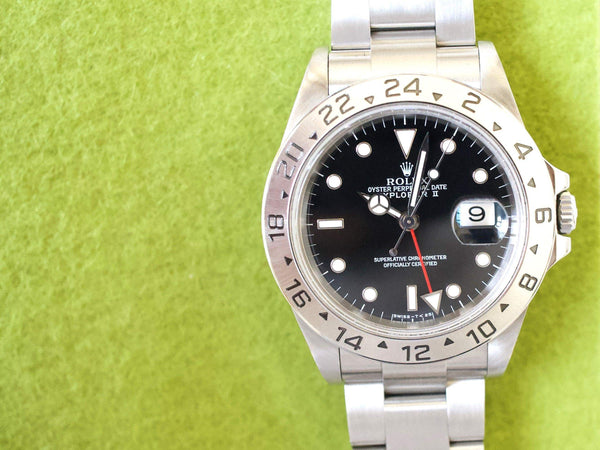 SOLDOUT: Rolex Explorer ii 16570 GMT 1995 40MM Black Dial SERVICED Travel Box and Service Papers