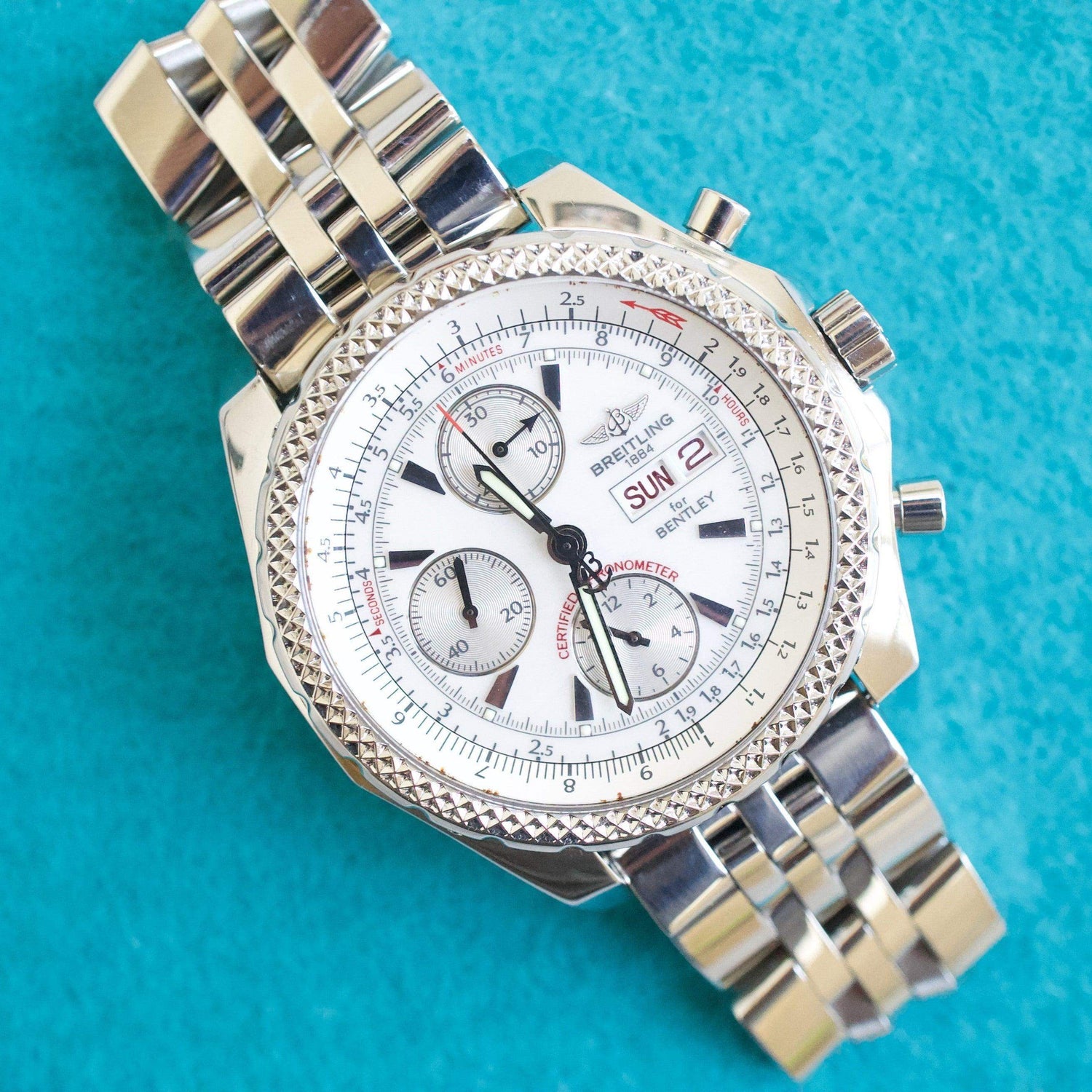 SOLDOUT: Breitling Bentley GT A13362 Chronograph 45MM White Dial Travel Box - WearingTime Luxury Watches