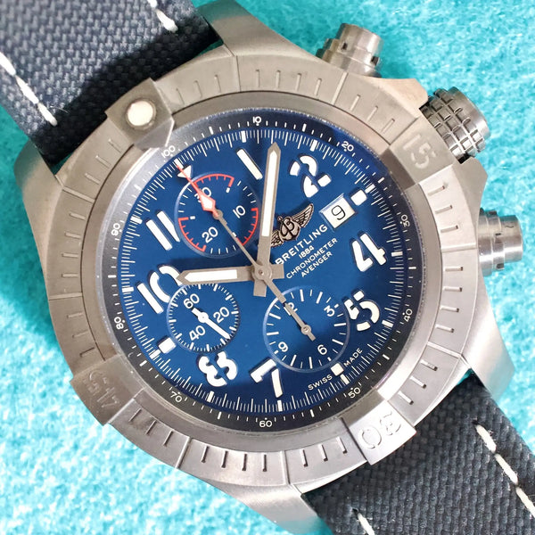 SOLDOUT: Breitling Super Avenger V13375 48MM Chronograph Night Mission Titanium Blue Dial Automatic Box Papers 2025