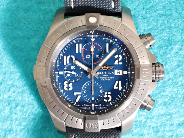 SOLDOUT: Breitling Super Avenger V13375 48MM Chronograph Night Mission Titanium Blue Dial Automatic Box Papers 2025