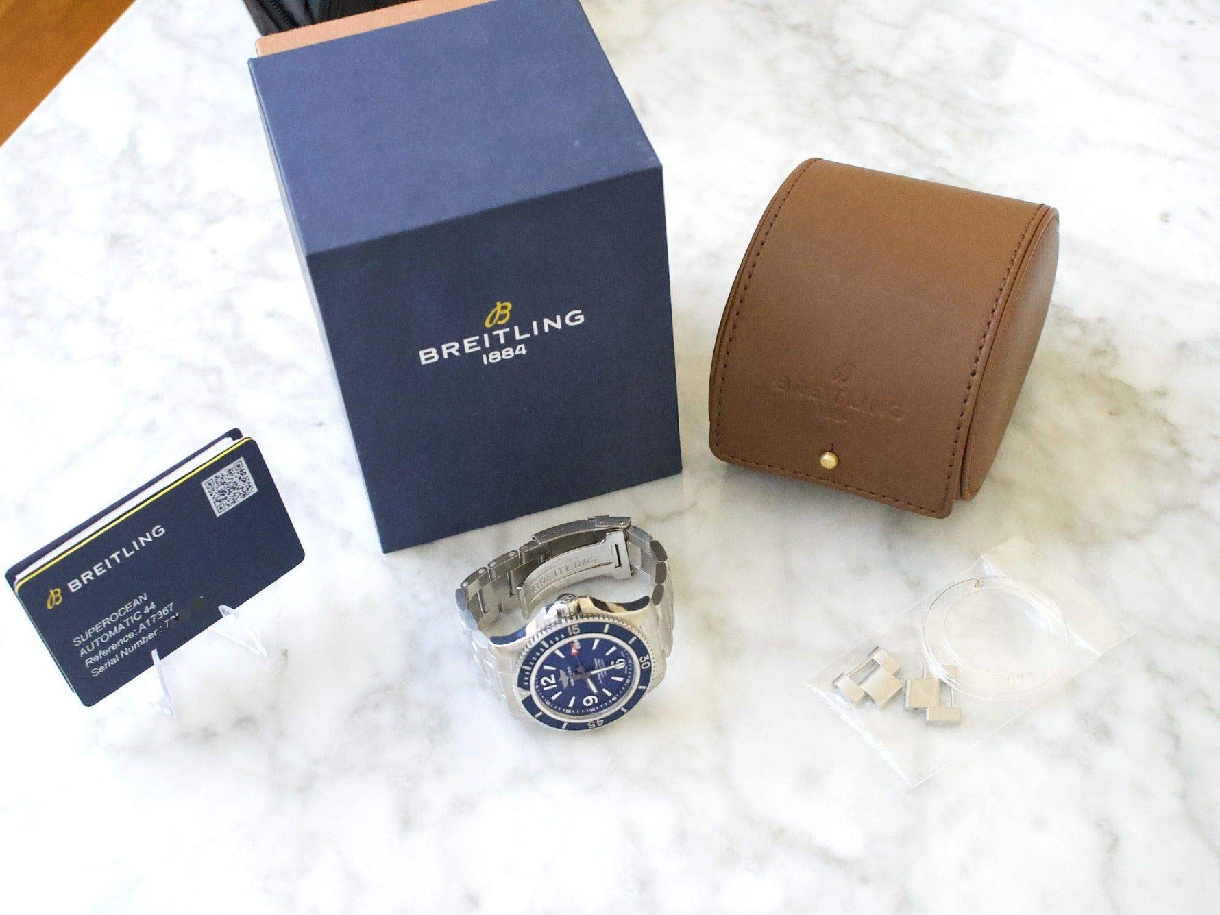 Breitling Superocean A17367 44MM Blue Dial Blue Bezel Box Papers 2021 - WearingTime Luxury Watches