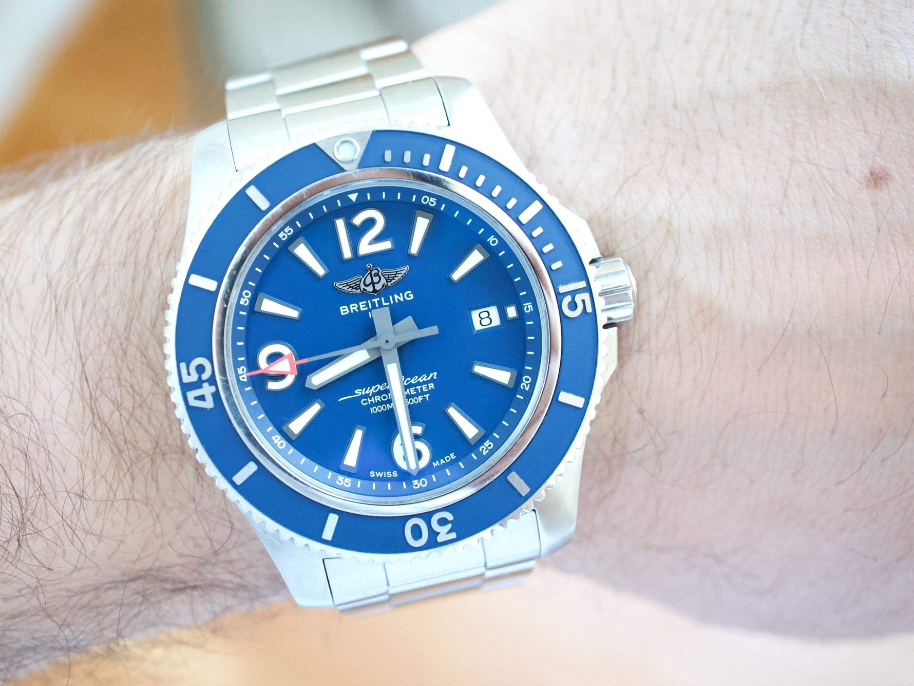 Breitling Superocean A17367 44MM Blue Dial Blue Bezel Box Papers 2021 - WearingTime Luxury Watches