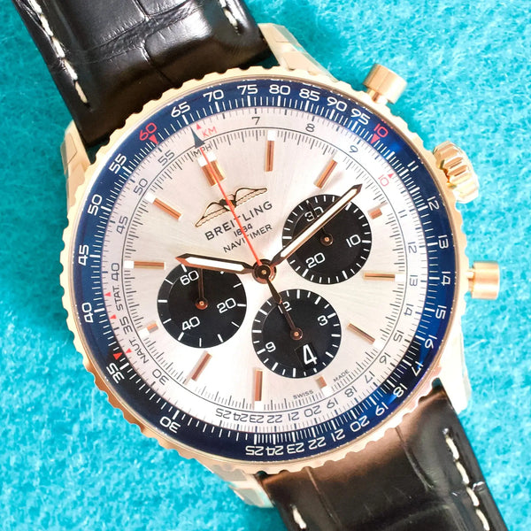 Breitling Navitimer 1 B01 Chronograph RB0137 46MM 18K Rose Gold Silver Dial New Box Papers 2024