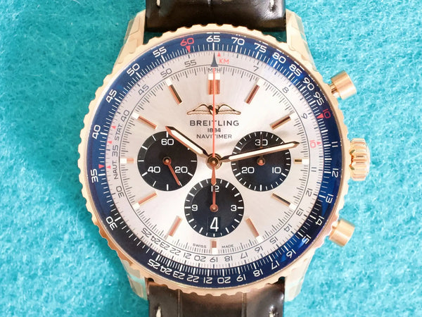Breitling Navitimer 1 B01 Chronograph RB0137 46MM 18K Rose Gold Silver Dial New Box Papers 2024