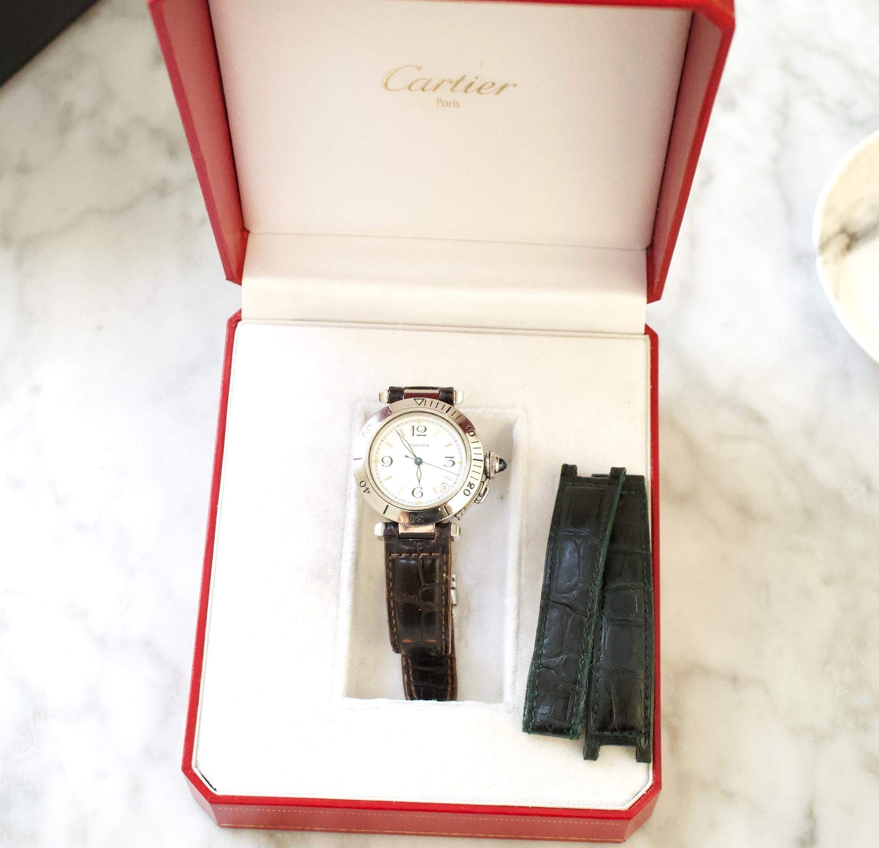 Cartier Pasha C 35MM W31015M7 White Dial Automatic Factory Cartier Box - WearingTime Luxury Watches