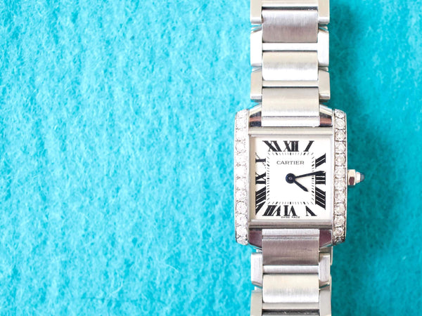 SOLDOUT: Cartier Tank Francaise 2384 Quartz 20MM Diamond Bezel Box Paper Warranty until 2025