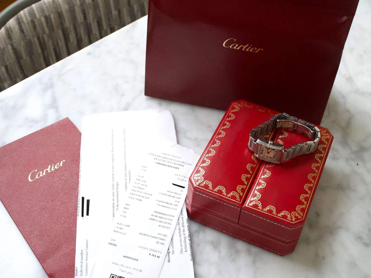 Cartier Tank Francaise 2384 Quartz 20MM Diamond Bezel Box Paper Warranty until 2025 - WearingTime Luxury Watches