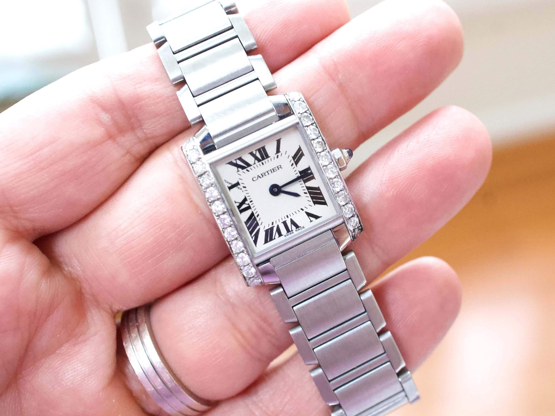 Cartier Tank Francaise 2384 Quartz 20MM Diamond Bezel Box Paper Warranty until 2025 - WearingTime Luxury Watches