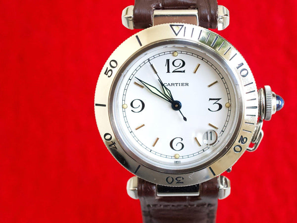 SOLDOUT: Cartier Pasha C W31015M7 35MM White Dial Automatic Box and Service Papers