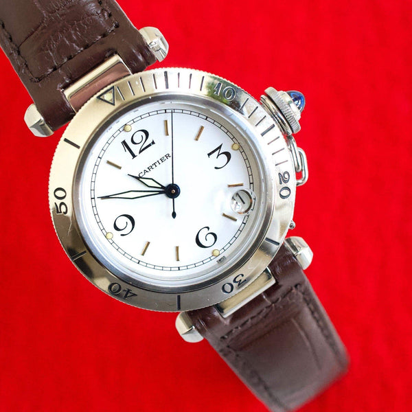 SOLDOUT: Cartier Pasha C W31015M7 35MM White Dial Automatic Box and Service Papers