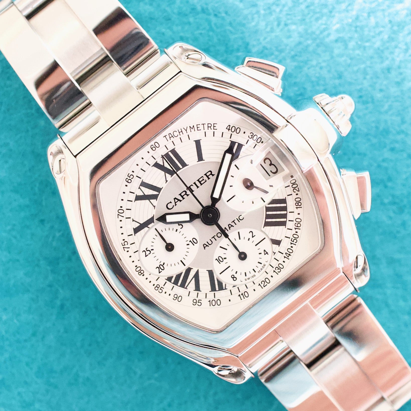 Cartier Roadster W62006X6 2618 XL Chronograph Silver Dial Near
