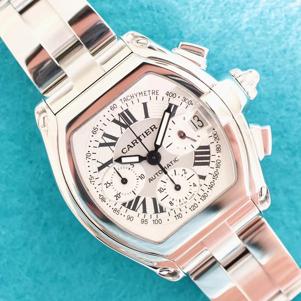 SOLDOUT: Cartier Roadster W62006X6 2618 XL Chronograph Silver Dial Near Mint Automatic 43MM Box