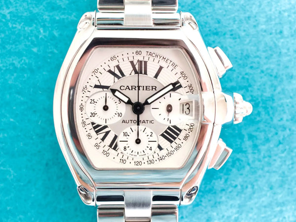 SOLDOUT: Cartier Roadster W62006X6 2618 XL Chronograph Silver Dial Near Mint Automatic 43MM Box