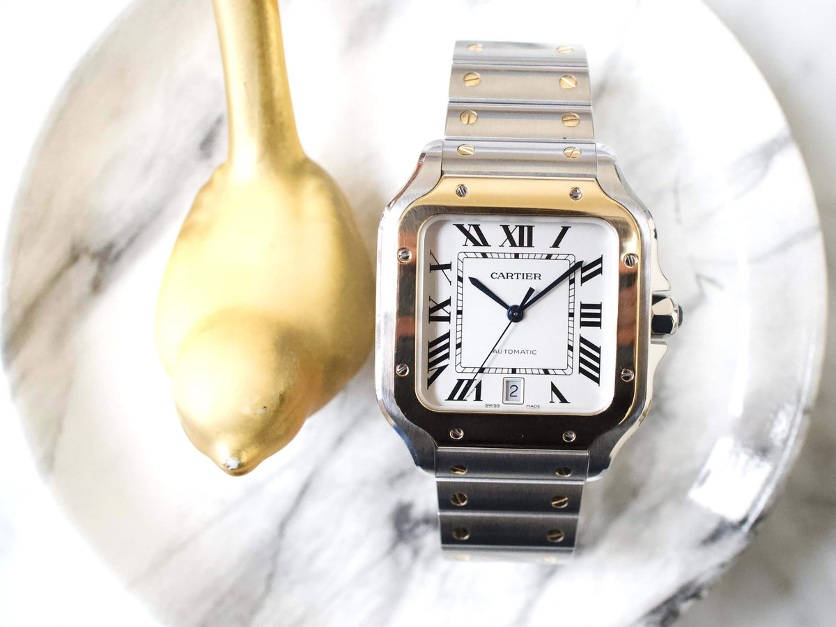 SOLDOUT: Cartier Santos W2SA0006 QuickLink System18K Gold and Steel LARGE Model (Original Retail: $11,600.00) - WearingTime Luxury Watches