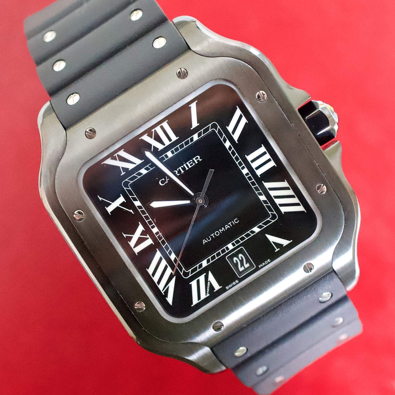 SOLDOUT: Cartier Santos WSSA0039 Black DLC Automatic Box Papers UNDER FACTORY WARRANTY 2023