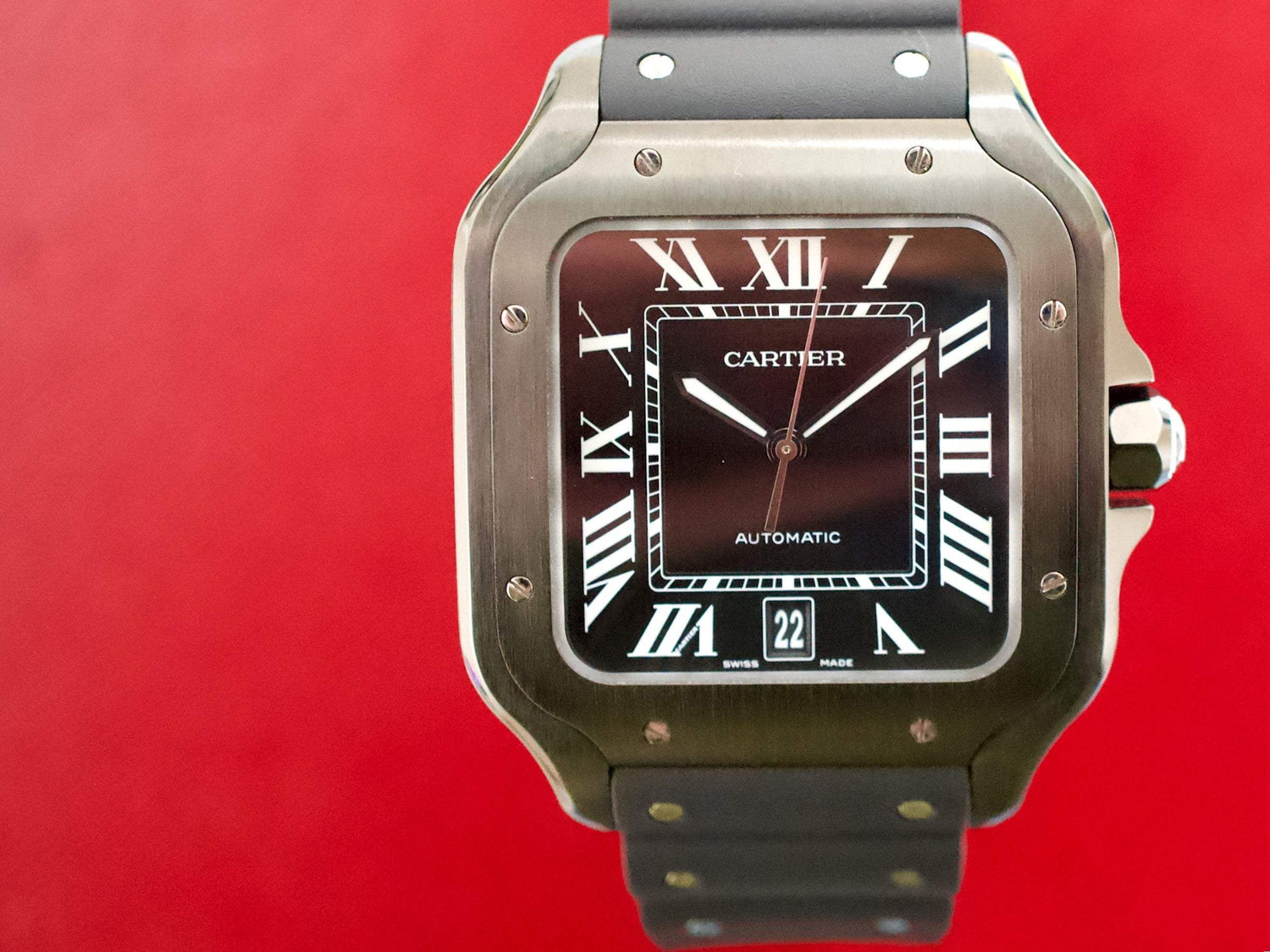 SOLDOUT: Cartier Santos WSSA0039 Black DLC Automatic Box Papers UNDER FACTORY WARRANTY 2023