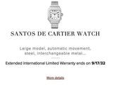 SOLDOUT: Cartier Santos WSSA0018 Automatic Brand New Box and Papers Factory Warranty till 2032