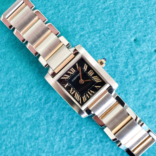 SOLDOUT: Cartier Tank Française W5010001 20x25MM Ladies Watch Steel Rose Gold Box Papers 2010
