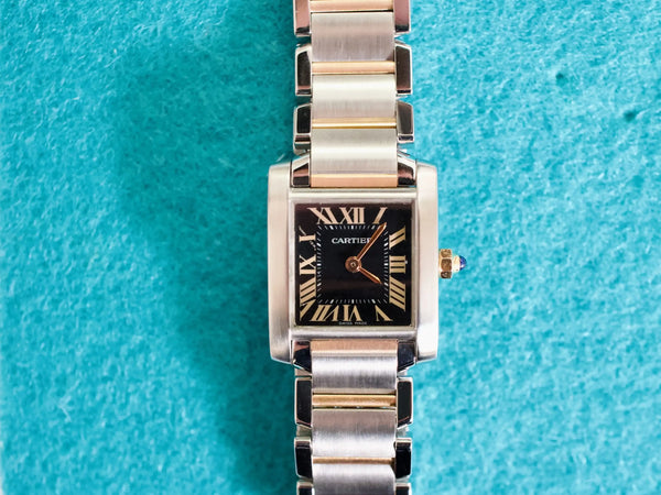 SOLDOUT: Cartier Tank Française W5010001 20x25MM Ladies Watch Steel Rose Gold Box Papers 2010