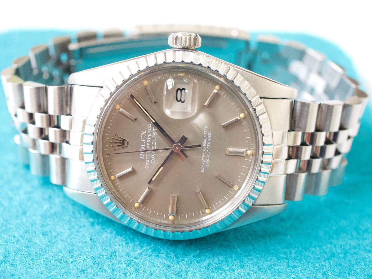 Rolex Datejust 36MM 16030 Quickset Engine Turned Bezel SERVICED 1 Year Warranty Rolex Box RARE Grey Dial - WearingTime Luxury Watches