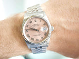 SOLDOUT: Rolex Datejust 16234 36MM 18K Bezel Quickset Jubilee Rare Salmon Dial Year 2000 No Holes Factory Rolex Box