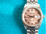 SOLDOUT: Rolex Datejust 16234 36MM 18K Bezel Quickset Jubilee Rare Salmon Dial Year 2000 No Holes Factory Rolex Box
