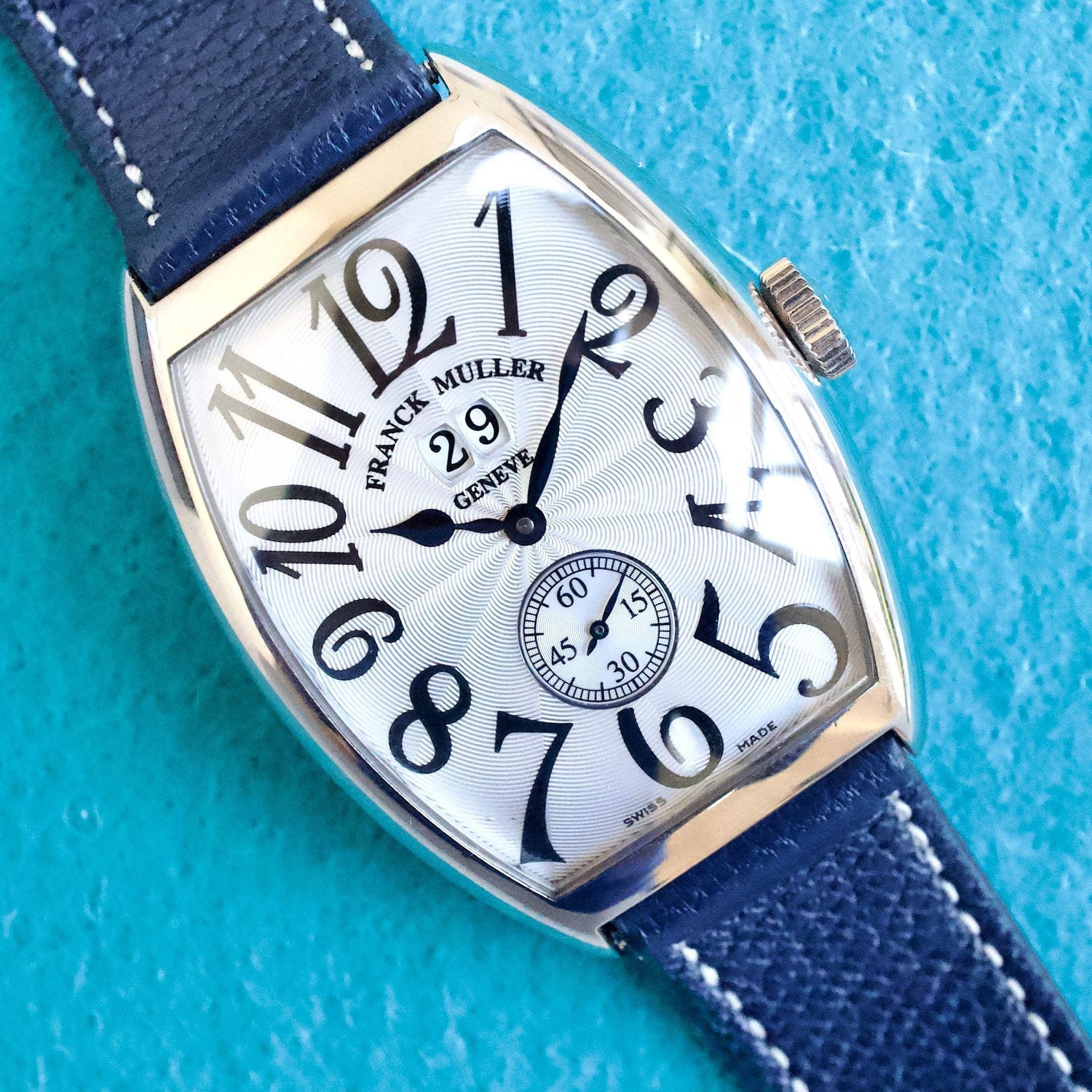 SOLDOUT: Franck Muller 6850S6GG 18K WHITE GOLD Large 34x46mm Cintrée Curvex Large Date Automatic Box