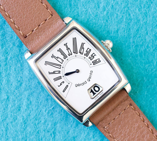 SOLDOUT: Gerald Genta Retro Solo RS0.M.10 Automatic White Dial Jump Hour Factory Bracelet w Factory Box