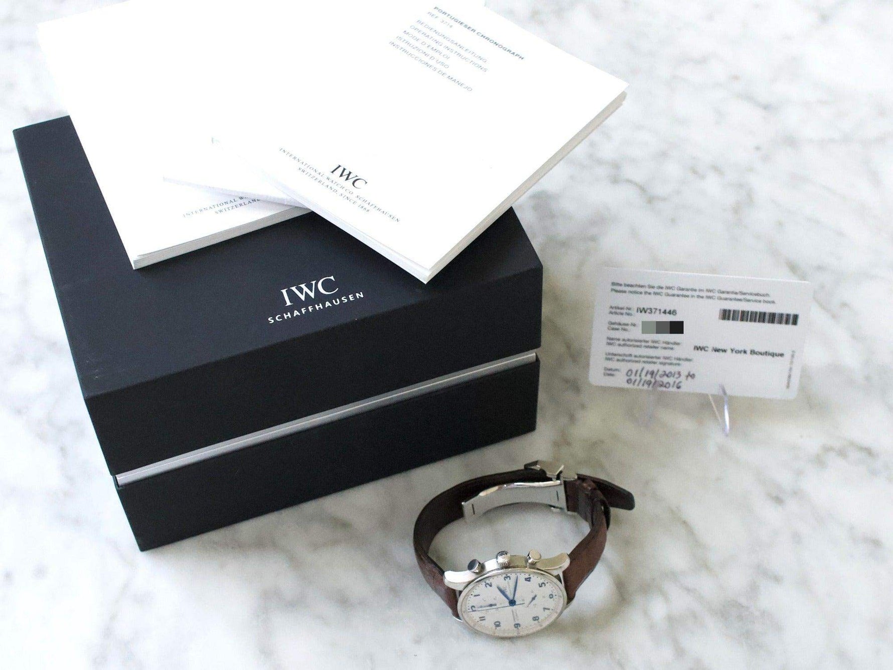 IWC Portuguese IW371446 PORTUGIESER 41MM Box Papers White Dial Factory Brown Strap Buckle - WearingTime Luxury Watches