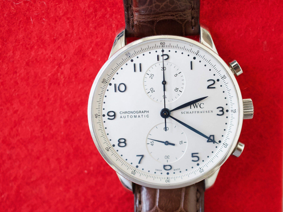 IWC Portuguese IW371446 PORTUGIESER 41MM Box Papers White Dial Factory Brown Strap Buckle - WearingTime Luxury Watches