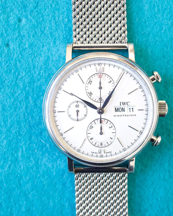 SOLD OUT: IWC Portofino Chronograph IW391027 42MM Day Date Chronograph Silver Steel Box Automatic Comes w/Service Papers