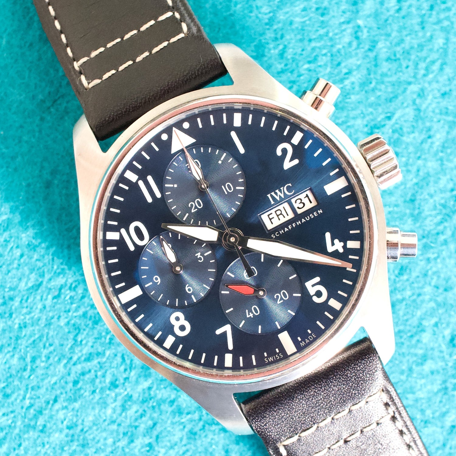 IWC Pilot IW388101 Chronograph Automatic Blue Dial Near Mint Factory Warranty Box Papers 2022