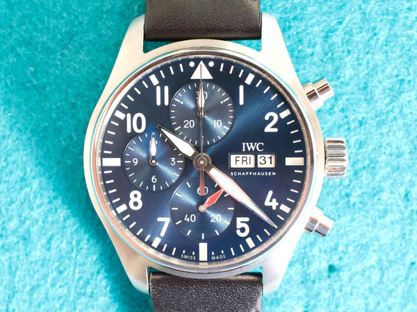 SOLDOUT: IWC Pilot IW388101 Chronograph Automatic Blue Dial Near Mint Factory Warranty Box Papers 2022