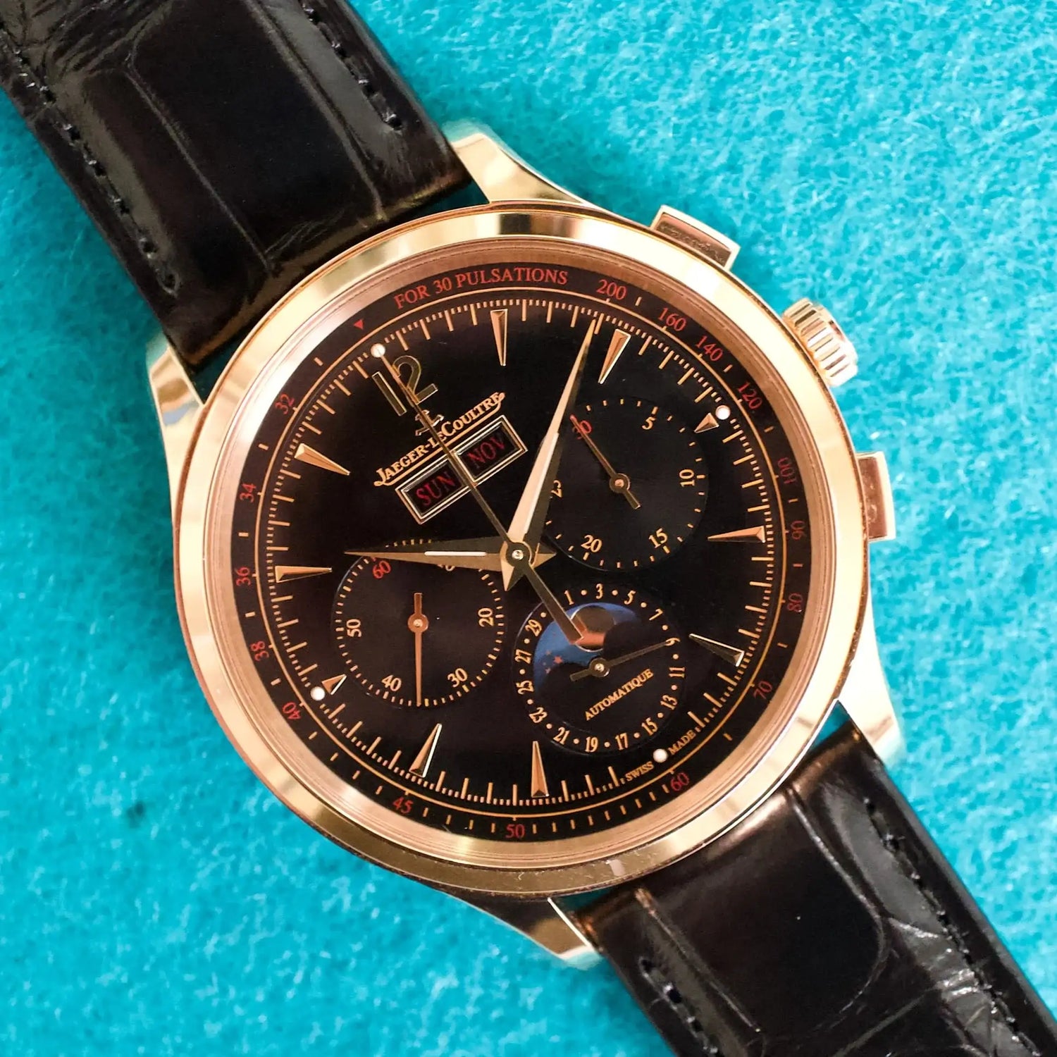 SOLDOUT: Jaeger-LeCoultre Master Control Chronograph Calendar Boutique Q413257J 40MM 18k Rose Gold Black Dial Brand New Sept. 2025