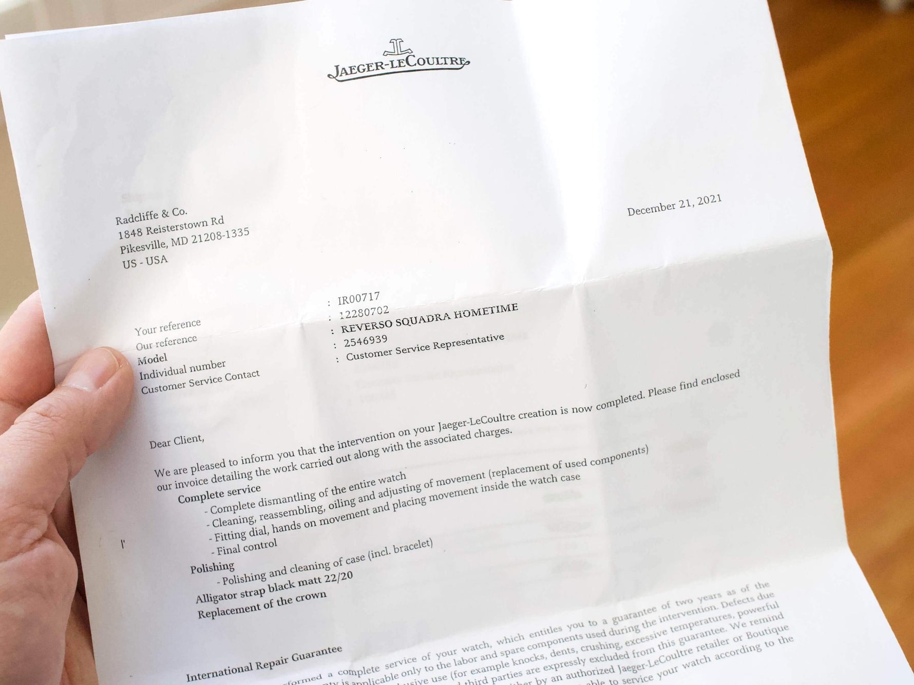 JAEGER LECOULTRE Reverso Sqaurdro 230.8.77 Q7008420 GMT 50x35 MM Service Box, Paper and Orginal Purchase Receipt (Serviced by JLC 2021) - WearingTime Luxury Watches