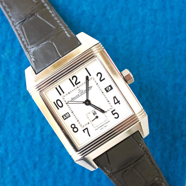 SOLDOUT: JAEGER LECOULTRE Reverso Sqaurdro 230.8.77 Q7008420 GMT 50x35 MM Service Box, Paper and Orginal Purchase Receipt (Serviced by JLC 2021)