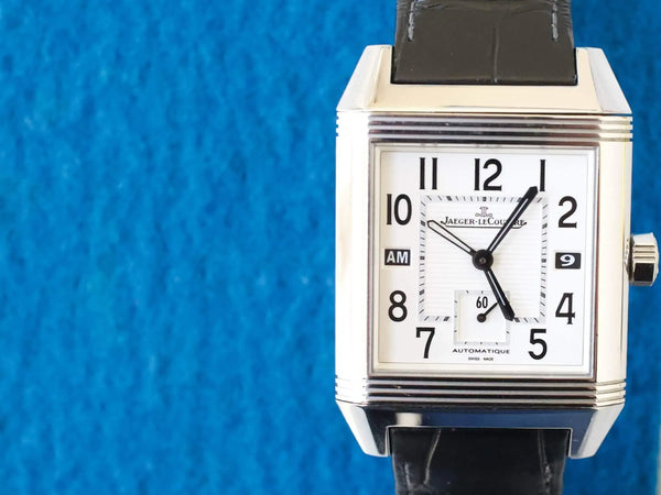 SOLDOUT: JAEGER LECOULTRE Reverso Sqaurdro 230.8.77 Q7008420 GMT 50x35 MM Service Box, Paper and Orginal Purchase Receipt (Serviced by JLC 2021)