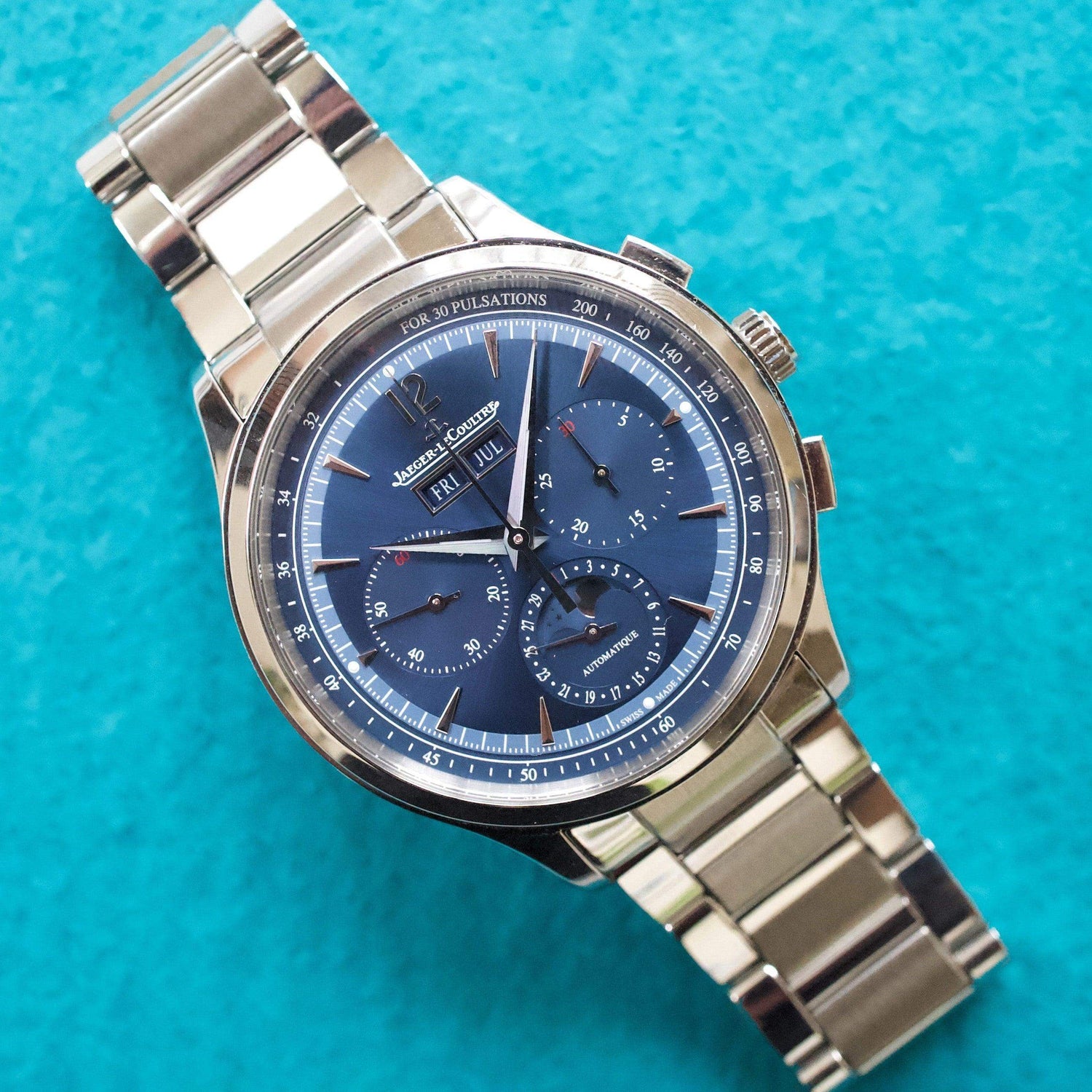 SOLD OUT: Jaeger Lecoultre Q4138180 Master Control Calendar Blue Dial 40MM Box and Papers 2 STRAPS