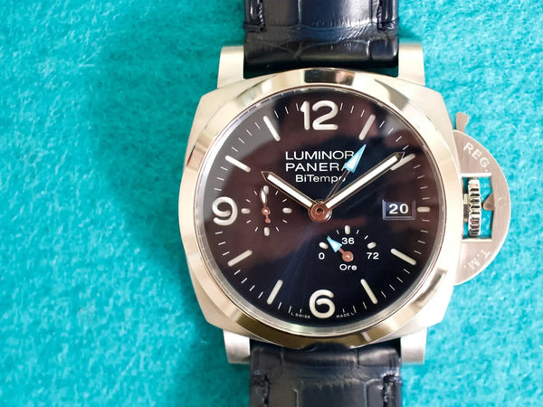 SOLDOUT: Panerai Luminor 1950 BiTempo PAM01361 44MM Automatic GMT Factory Warranty Box Papers 2024