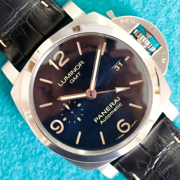 SOLDOUT: Panerai Luminor 1950 3 Days PAM01033 GMT 44MM Automatic Stainless Steel Blue Dial Box