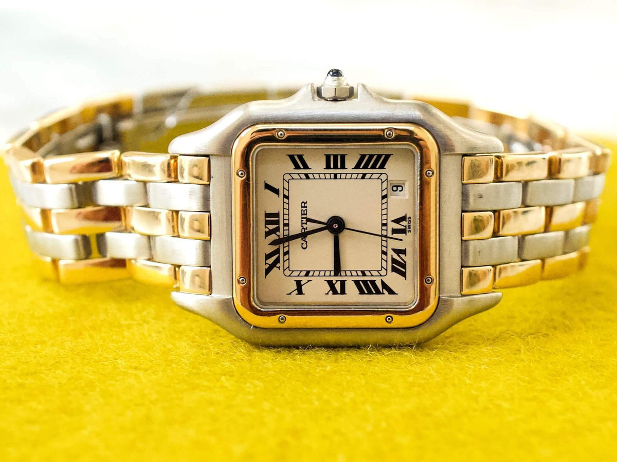 SOLDOUT: Cartier Panthère 187949 Quartz Factory Cartier Service Warranty 18k and Steel Two Tone Midsize 3 Row Ladies or Mens 27MM - WearingTime Luxury Watches