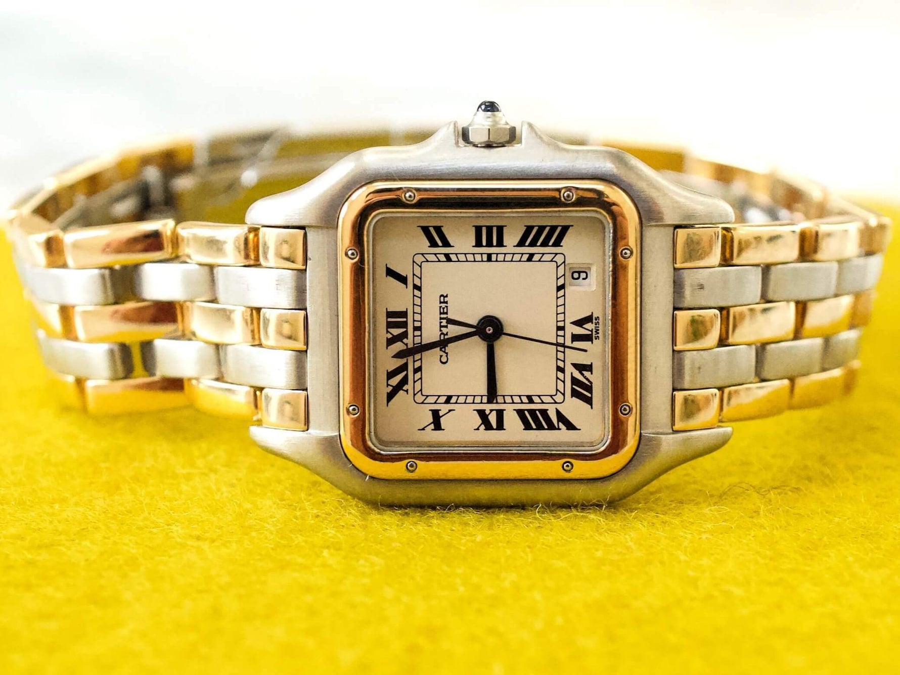 SOLDOUT: Cartier Panthère 187949 Quartz Factory Cartier Service Warranty 18k and Steel Two Tone Midsize 3 Row Ladies or Mens 27MM - WearingTime Luxury Watches