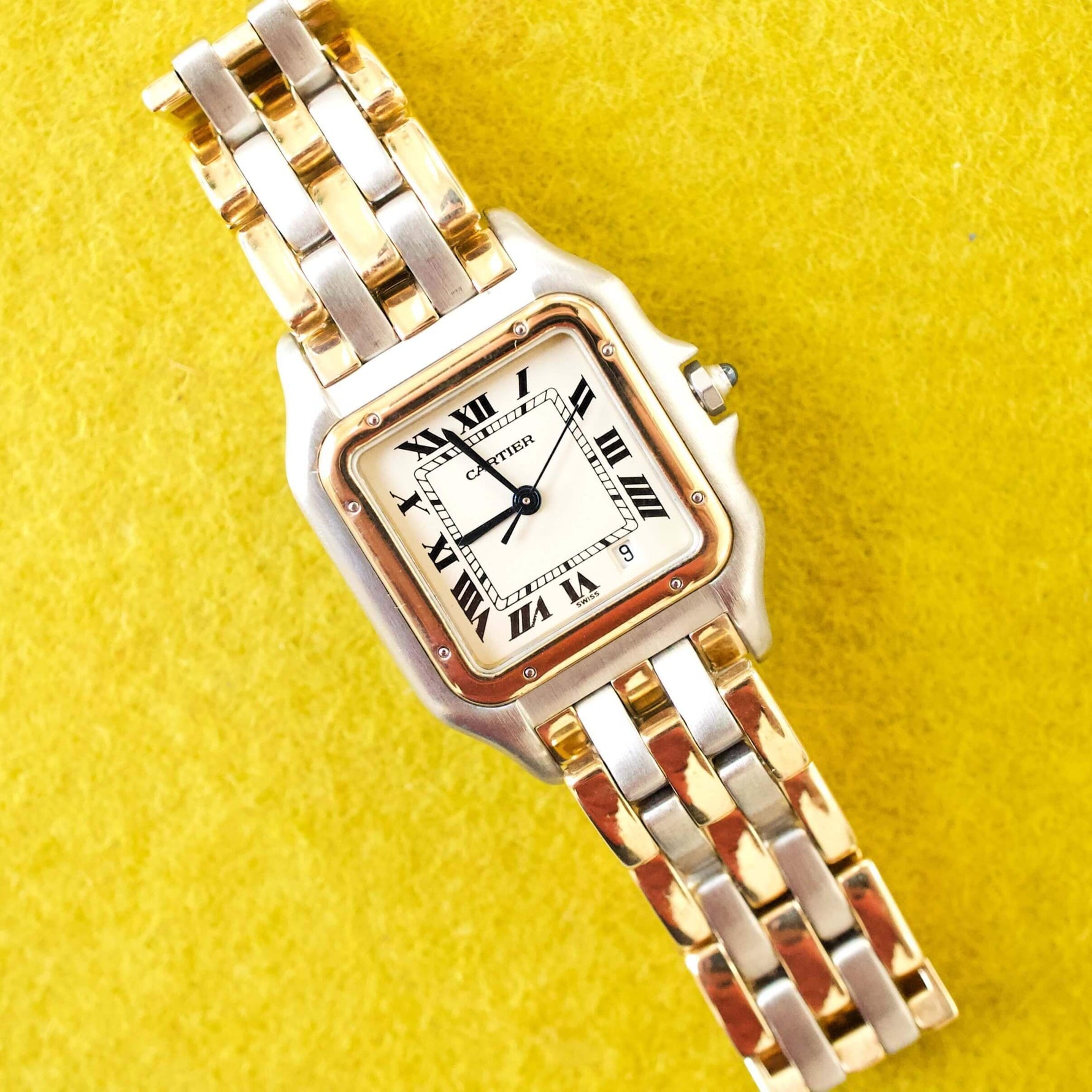 SOLDOUT: Cartier Panthère 187949 Quartz Factory Cartier Service Warranty 18k and Steel Two Tone Midsize 3 Row Ladies or Mens 27MM - WearingTime Luxury Watches