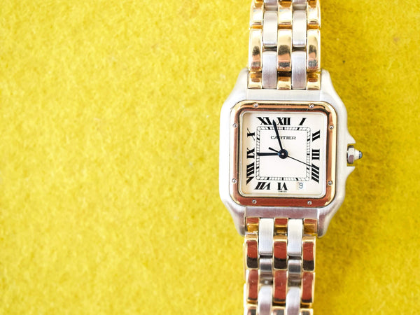 SOLDOUT: Cartier Panthère 187949 Quartz Factory Cartier Service Warranty 18k and Steel Two Tone Midsize 3 Row Ladies or Mens 27MM