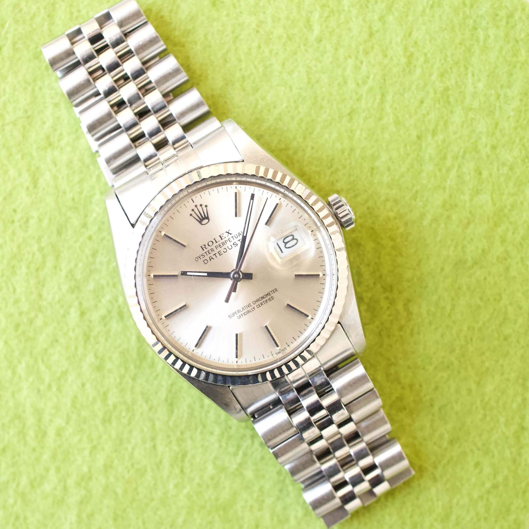 Sold Out: Rolex 16014 Datejust 36 Quickset Factory Rolex Service Box Card 18k Bezel Automatic (Serviced by Rolex in 2021) - WearingTime Luxury Watches